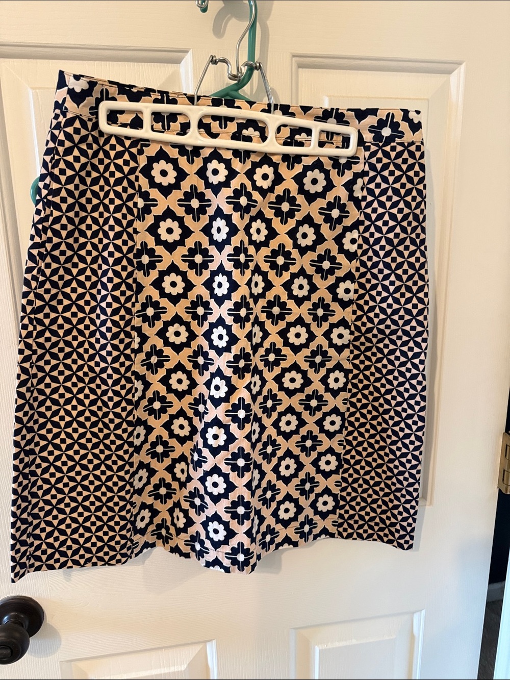 Boden Printed A-Line Skirt in Navy and pink
